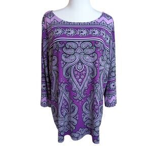 BOB MACKIE Stretchy Tunic Top Blouse Plus 1X Purple Career Office‎ Travel Trip